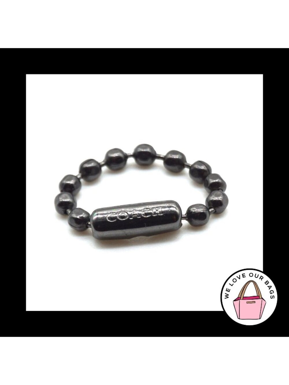 New 2.5" COACH Dinky BALL CHAIN Gunmetal Bag Hang Tag Charm Fob Embossed 2.4mm